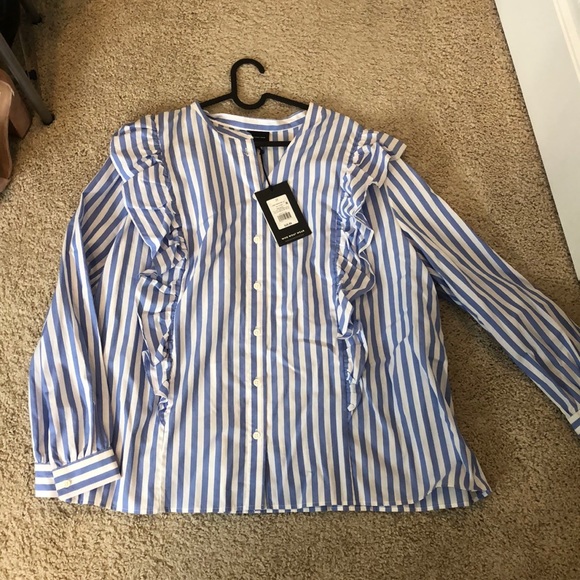 Tops - White and blue striped blouse